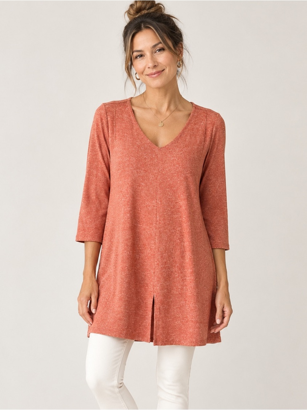 Soft Surroundings Rust Orange V-Neck Front Split Tunic Top - Plus Size 1X Boho